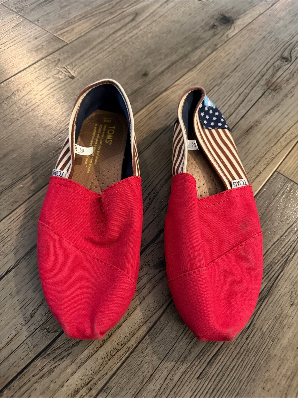 Toms Red Canvas Espadrilles with Flag Heel Detail